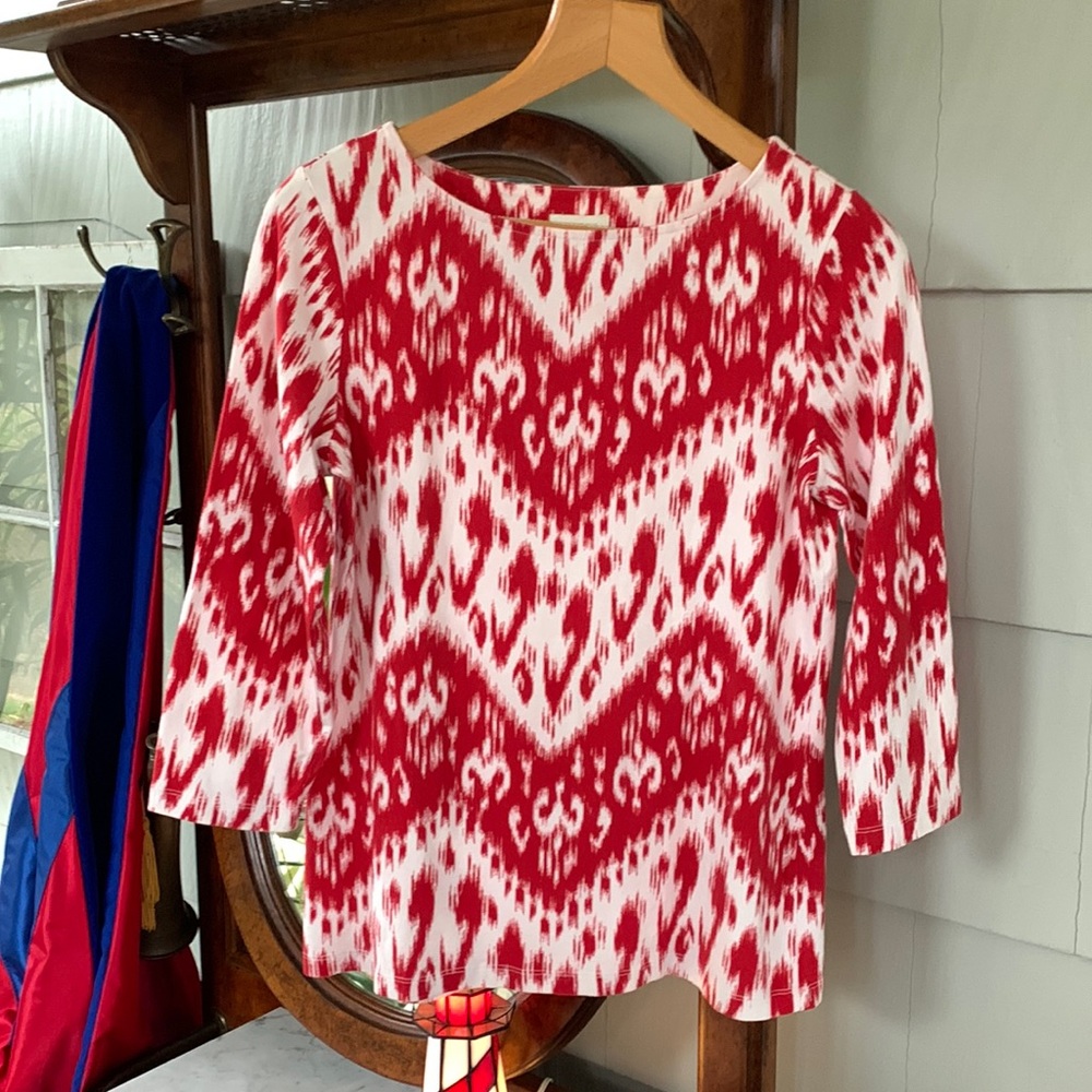Chico’s Red & White 3/4 Sleeves Cotton Top
